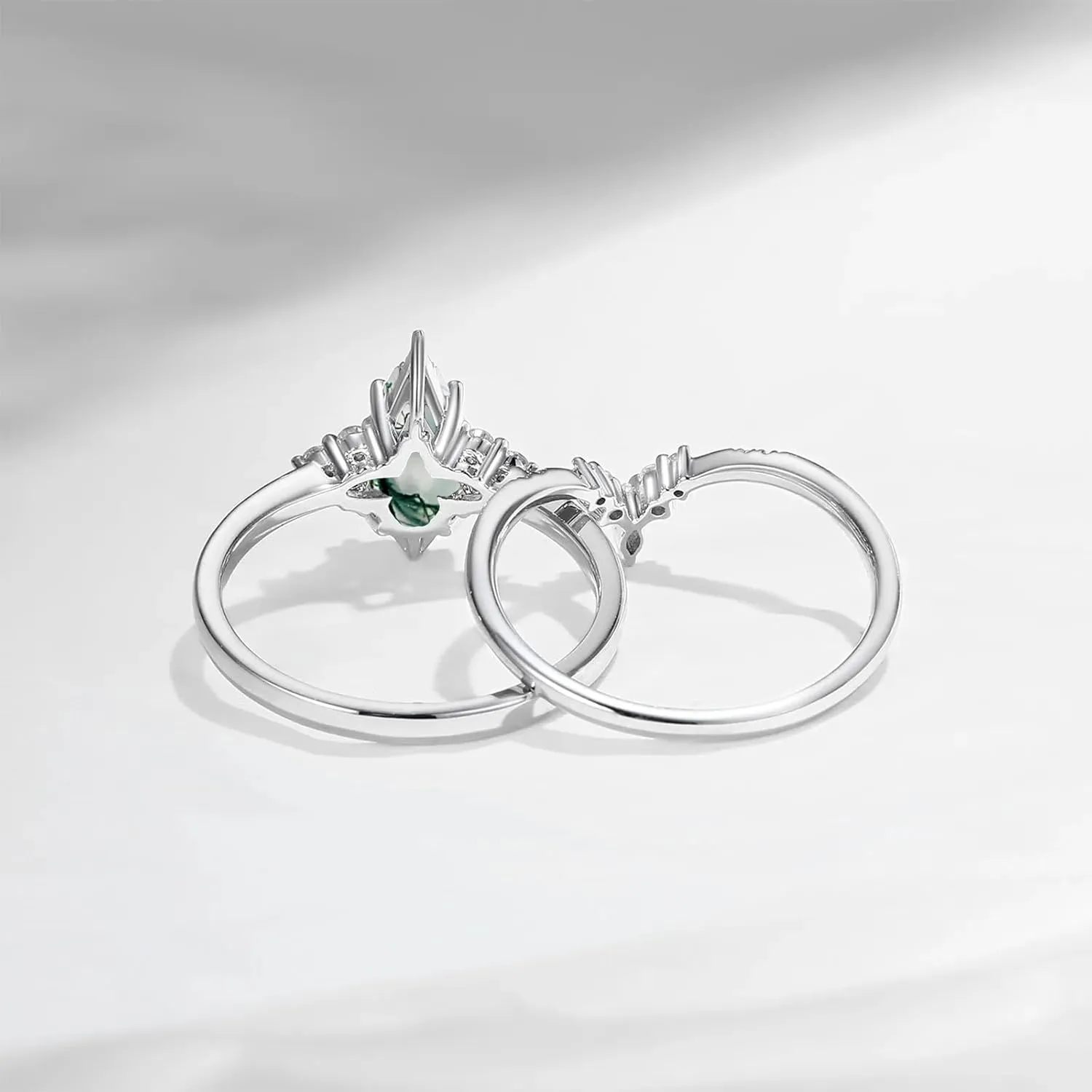 1 Carat Gemstone Rings Unique Coffin Engagement Ring Set Gemstone and Moissanite Wedding Rings for Women 2PCS Art Deco Alexandrite/Moonstone/Opal/Rutilated Quartz Anniversary Promise Rings for Her