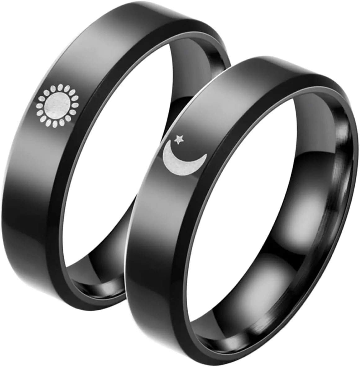 1 Pair Sun Moon Ring Set Stainless Steel Couples Promise Rings for Wedding Engagement Matching Jewelry for Boyfriend Girlfriend
