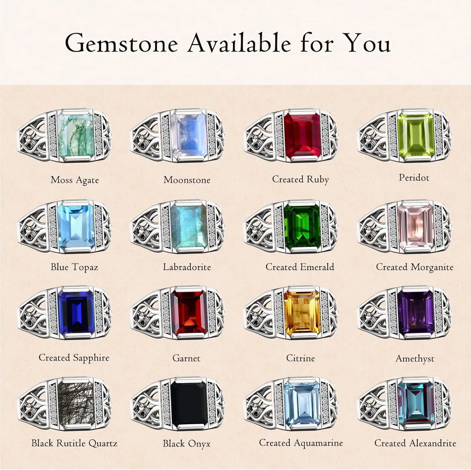 10K 14K 18K Gold 4 Carat Mens Gemstone Engagement Rings Emerald Cut Gemstone Rings for Men Large Promise Ring with 0.15cttw Side Moissanite