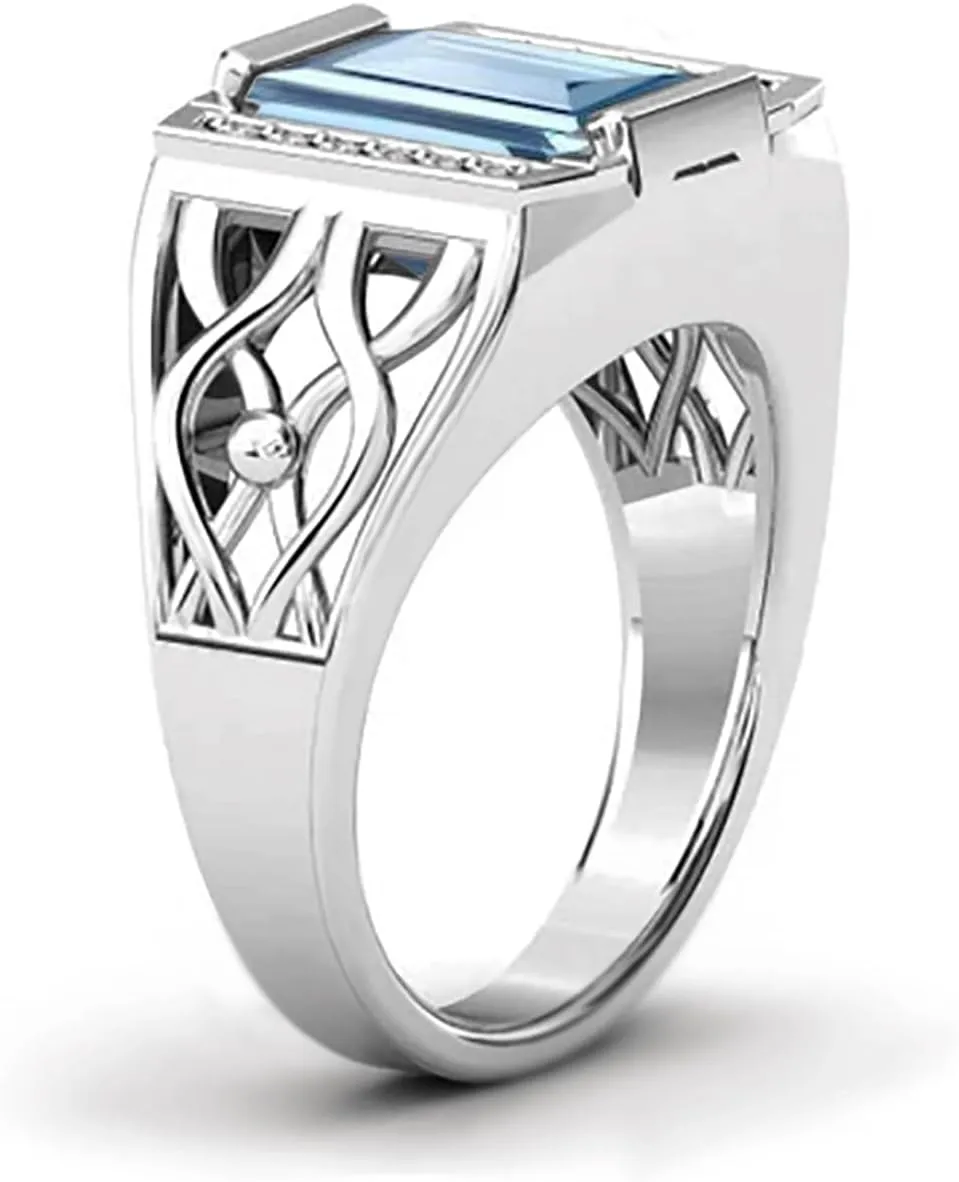 10K 14K 18K Gold 4 Carat Mens Gemstone Engagement Rings Emerald Cut Gemstone Rings for Men Large Promise Ring with 0.15cttw Side Moissanite