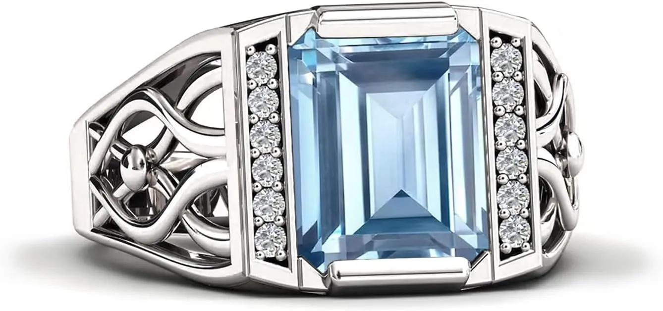 10K 14K 18K Gold 4 Carat Mens Gemstone Engagement Rings Emerald Cut Gemstone Rings for Men Large Promise Ring with 0.15cttw Side Moissanite