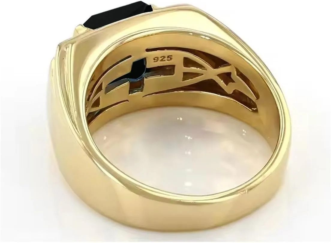 10K 14K 18K Gold 4CT Men's Emerald Cut Gemstone Engagement Ring with Diamonds Gemstone Diamond Wedding Anniversary Ring for Men Size 4-16