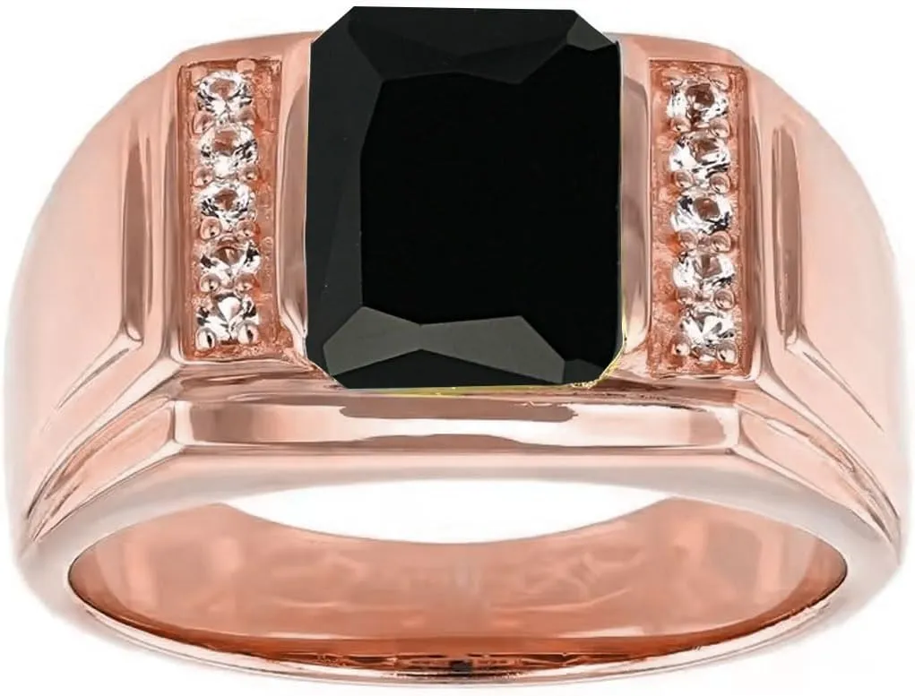 10K 14K 18K Gold 4CT Men's Emerald Cut Gemstone Engagement Ring with Diamonds Gemstone Diamond Wedding Anniversary Ring for Men Size 4-16