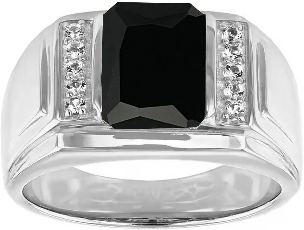 10K 14K 18K Gold 4CT Men's Emerald Cut Gemstone Engagement Ring with Diamonds Gemstone Diamond Wedding Anniversary Ring for Men Size 4-16