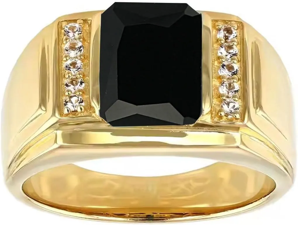10K 14K 18K Gold 4CT Men's Emerald Cut Gemstone Engagement Ring with Diamonds Gemstone Diamond Wedding Anniversary Ring for Men Size 4-16