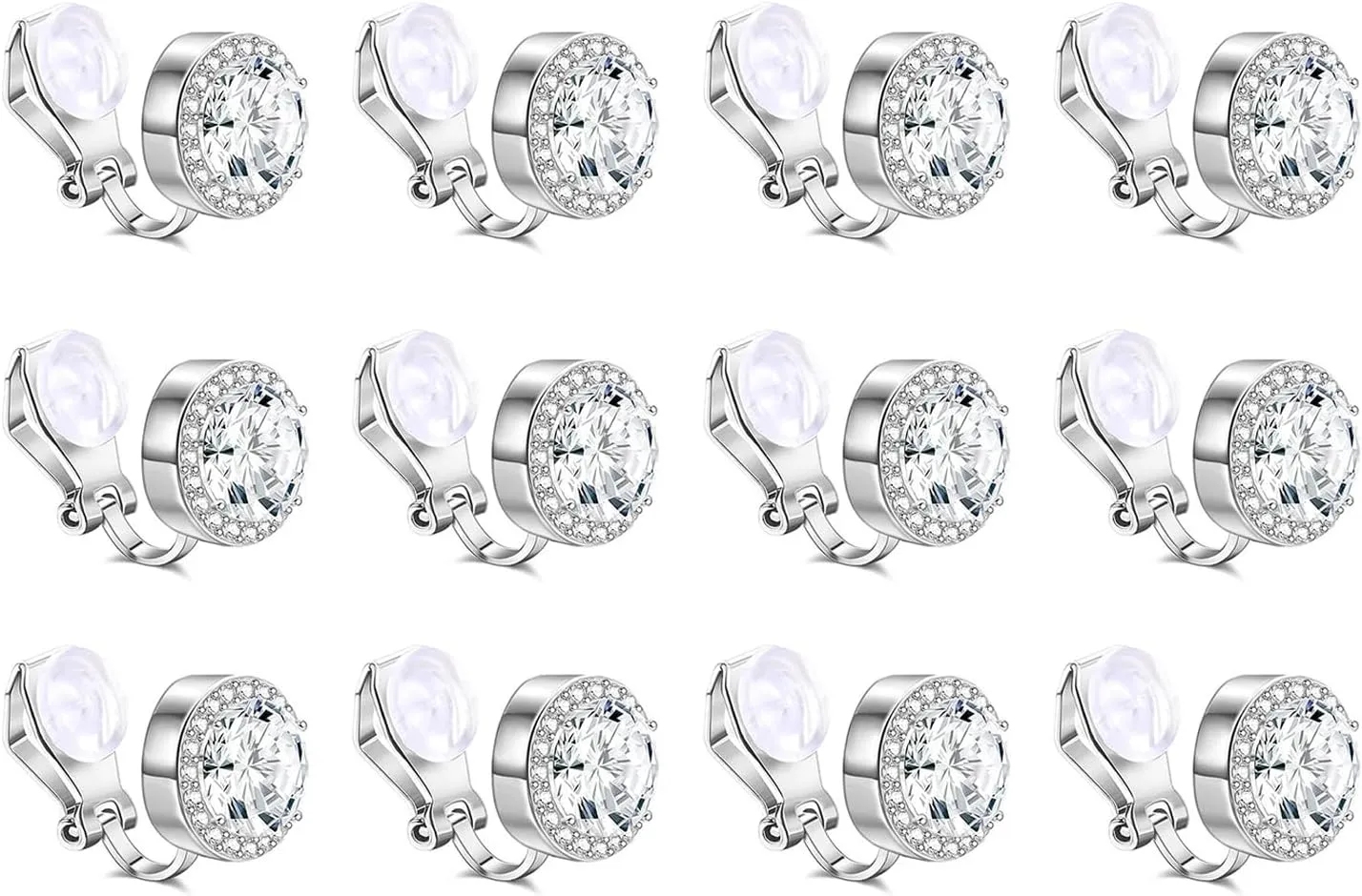 12 Pairs Dance Clip On Earrings Rhinestone Earrings Crystal Stick On Earring Sport Earrings Clip on Studs for Women Brides Bridesmaids Non Pierced Earrings