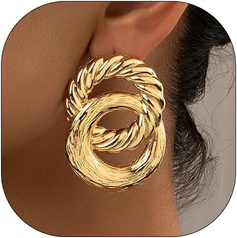 14K Chunky Gold Ball Earrings Gold Geometric Earrings Drop Dangle Earrings for Women Hoop Gold Statement Earrings Hypoallergenic Fashion Earrings Jewelry