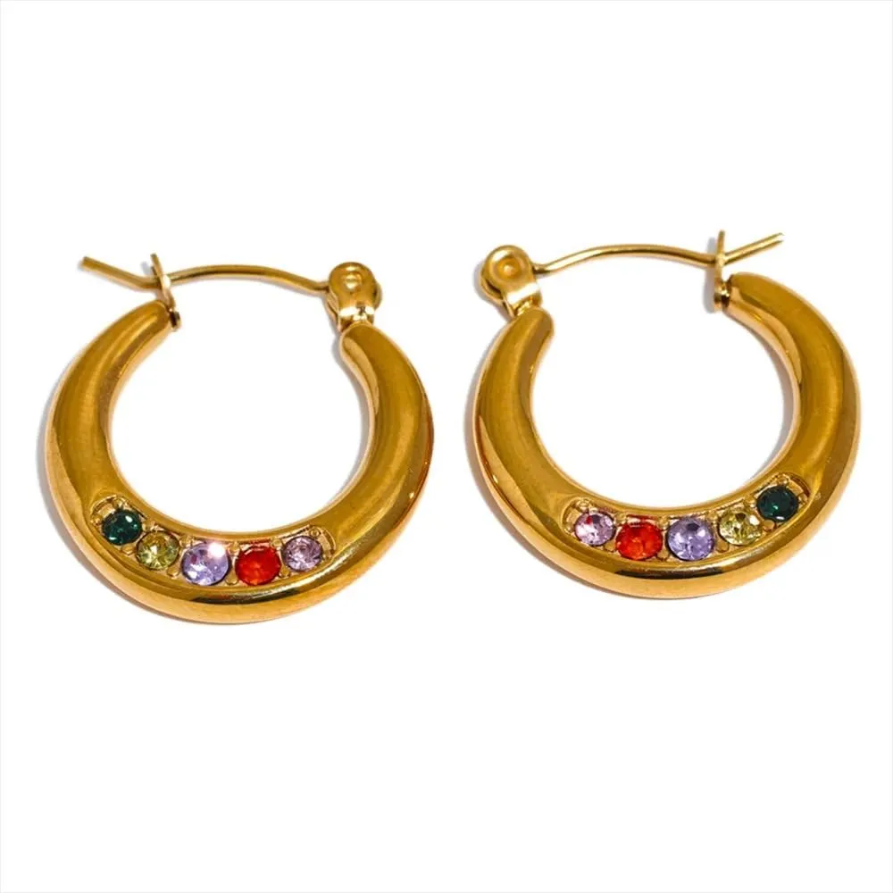 14K Gold Filled Circle Earrings For Women - 925 Sterling Silver Minimalist Cubic Zirconia Round Hoop Earrings, Chunky Unusual Stud Earrings, Round Gold Earrings