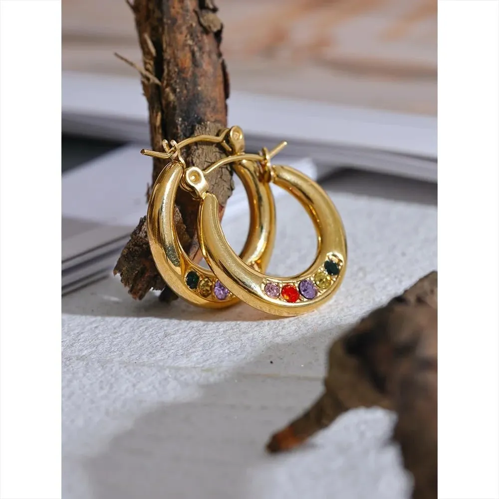 14K Gold Filled Circle Earrings For Women - 925 Sterling Silver Minimalist Cubic Zirconia Round Hoop Earrings, Chunky Unusual Stud Earrings, Round Gold Earrings
