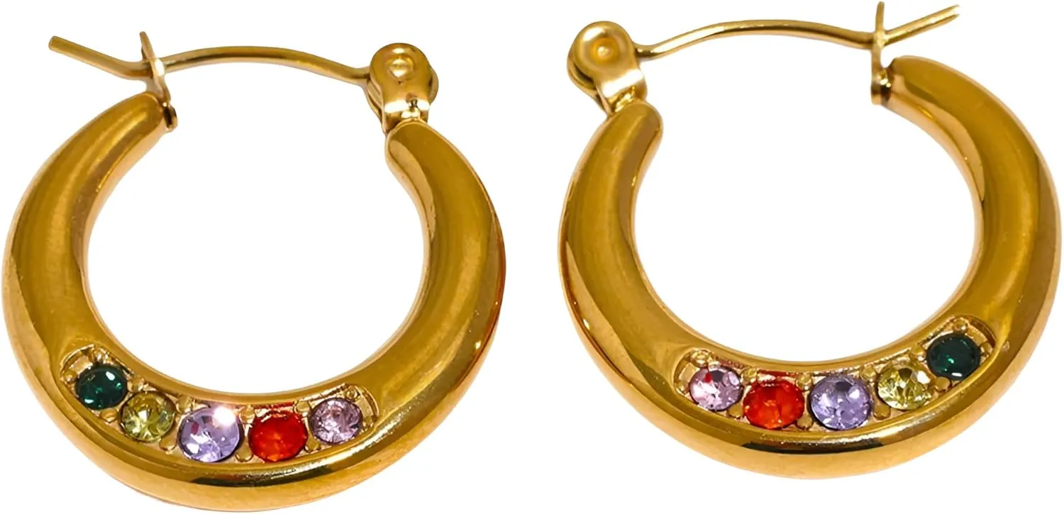 14K Gold Filled Circle Earrings For Women - 925 Sterling Silver Minimalist Cubic Zirconia Round Hoop Earrings, Chunky Unusual Stud Earrings, Round Gold Earrings