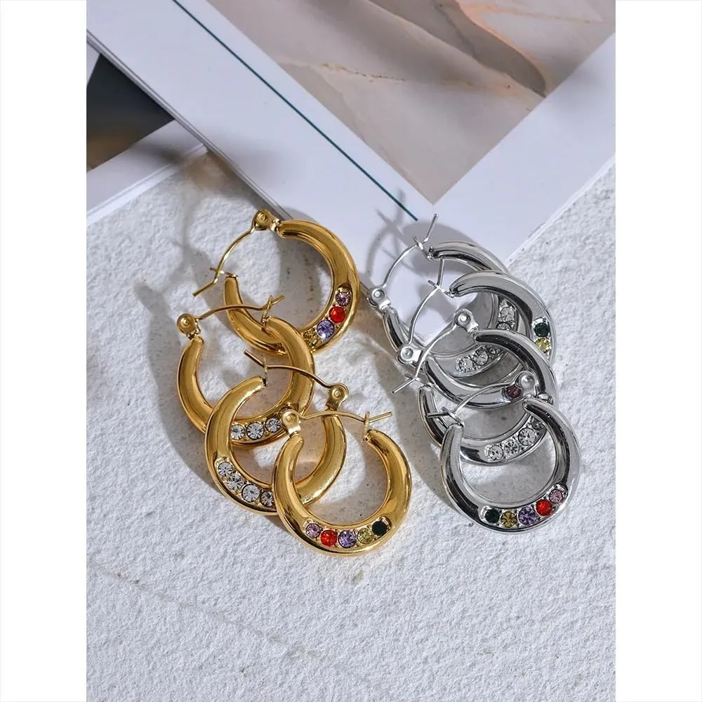 14K Gold Filled Circle Earrings For Women - 925 Sterling Silver Minimalist Cubic Zirconia Round Hoop Earrings, Chunky Unusual Stud Earrings, Round Gold Earrings