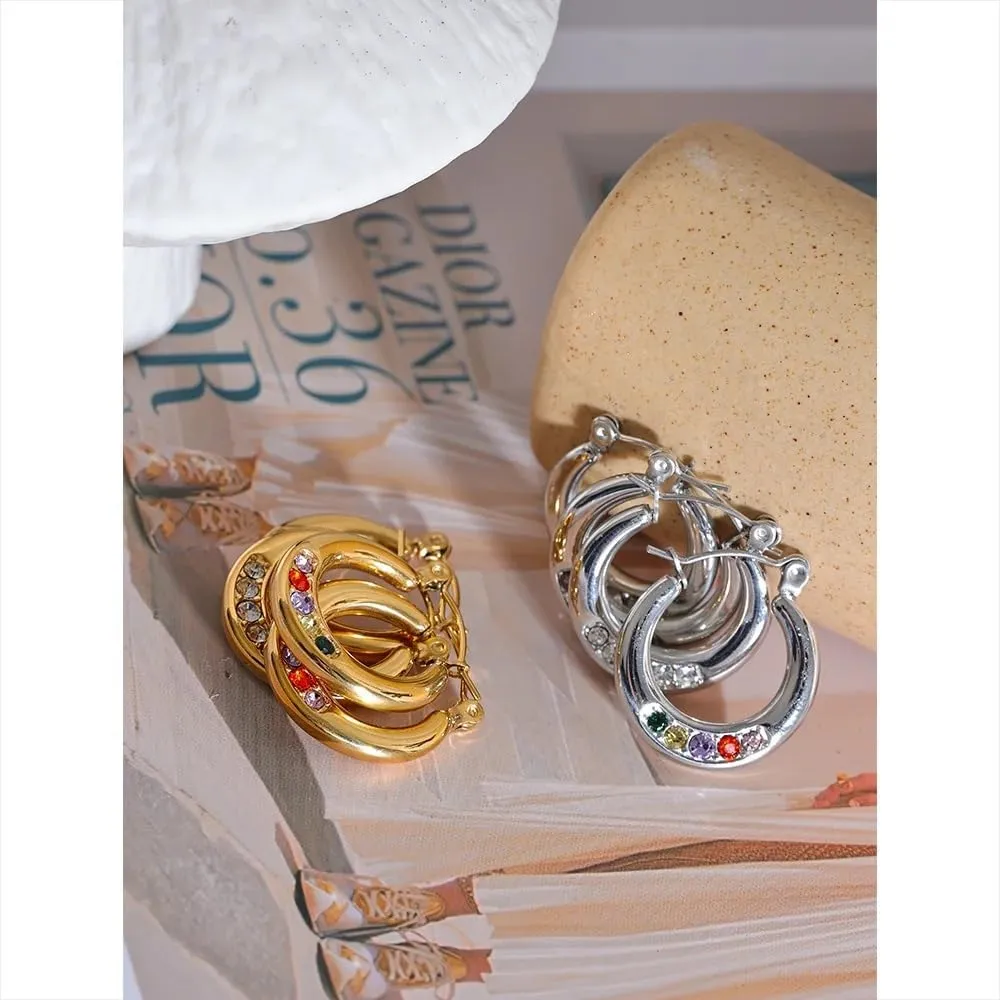 14K Gold Filled Circle Earrings For Women - 925 Sterling Silver Minimalist Cubic Zirconia Round Hoop Earrings, Chunky Unusual Stud Earrings, Round Gold Earrings
