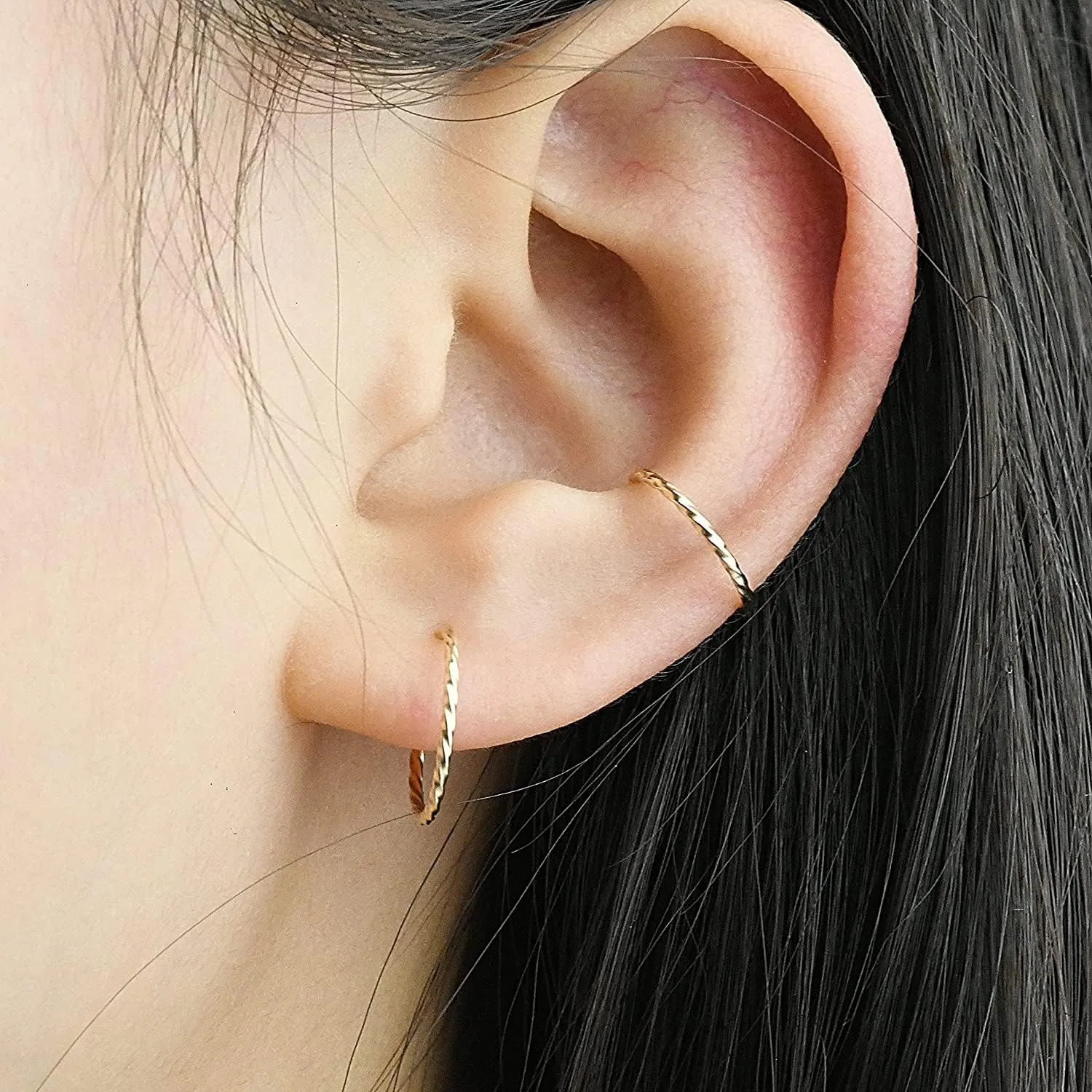 14K Gold Filled Conch Hoop Earrings, Dainty Conch Piercing Jewelry, Lightweight Small Thin Gold Hoop Earrings for Women, 12mm 20G