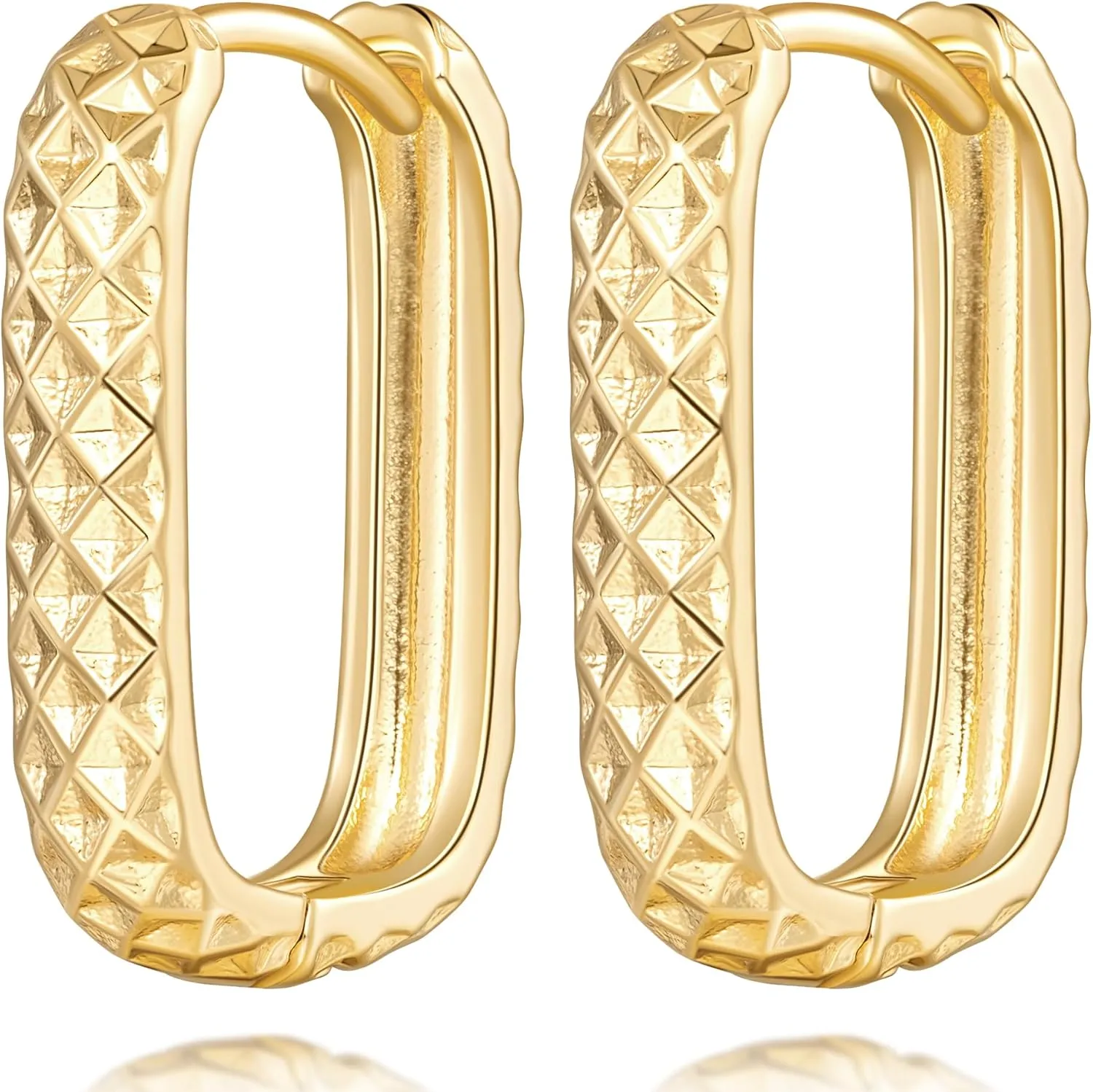 14K Gold Hoop Earrings for Women Earrings Gold Square Shape with Rhombic Sculpture Womens Hoop Earring 20mm