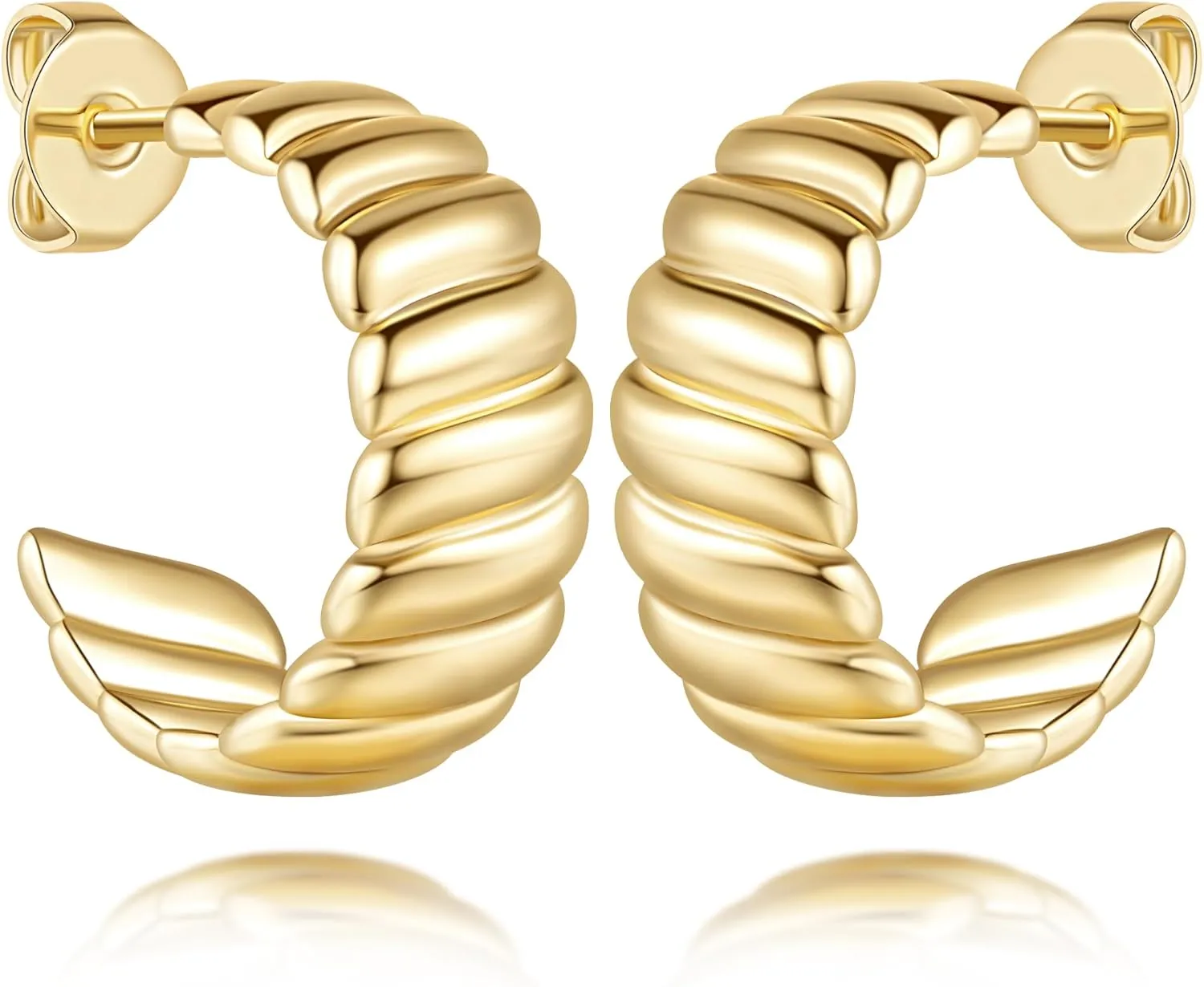14K Gold Hoop Earrings for Women Stud Earrings Spiral and Twist Shape Adapt with Ease Gold Studs Hoop Earring for Women Trendy 20mm