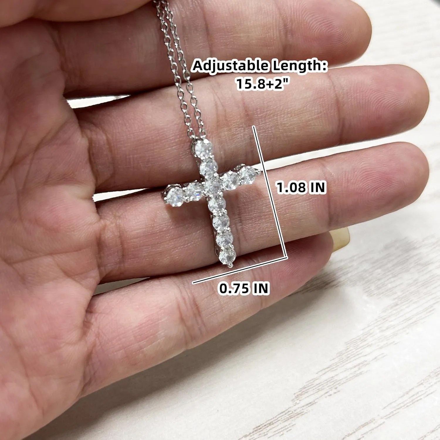 14K Gold Plated Cubic Zirconia Cross Necklace for Women,Cross Faith Pendant Necklaces