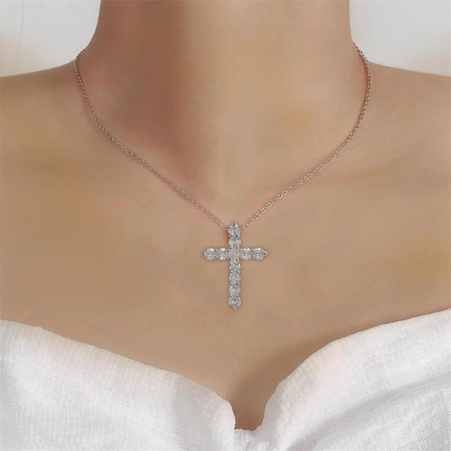 14K Gold Plated Cubic Zirconia Cross Necklace for Women,Cross Faith Pendant Necklaces