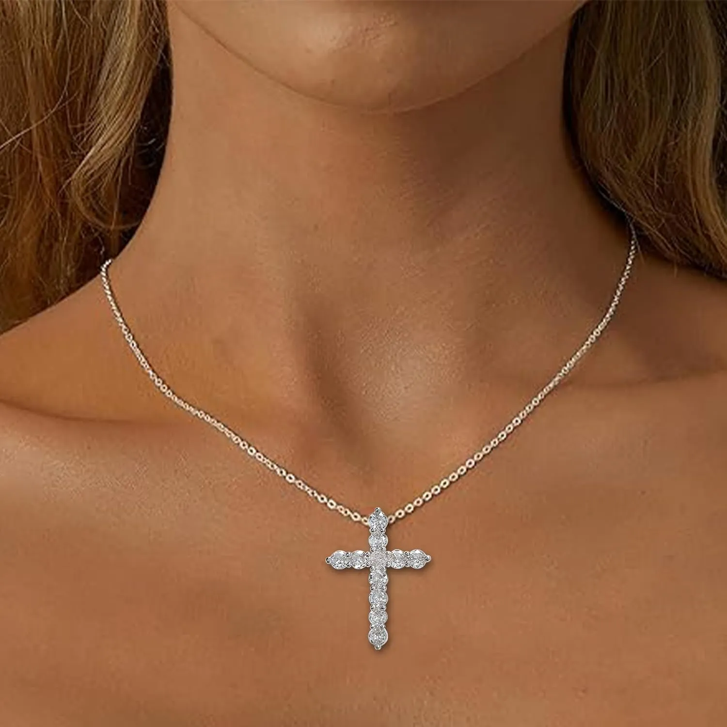 14K Gold Plated Cubic Zirconia Cross Necklace for Women,Cross Faith Pendant Necklaces