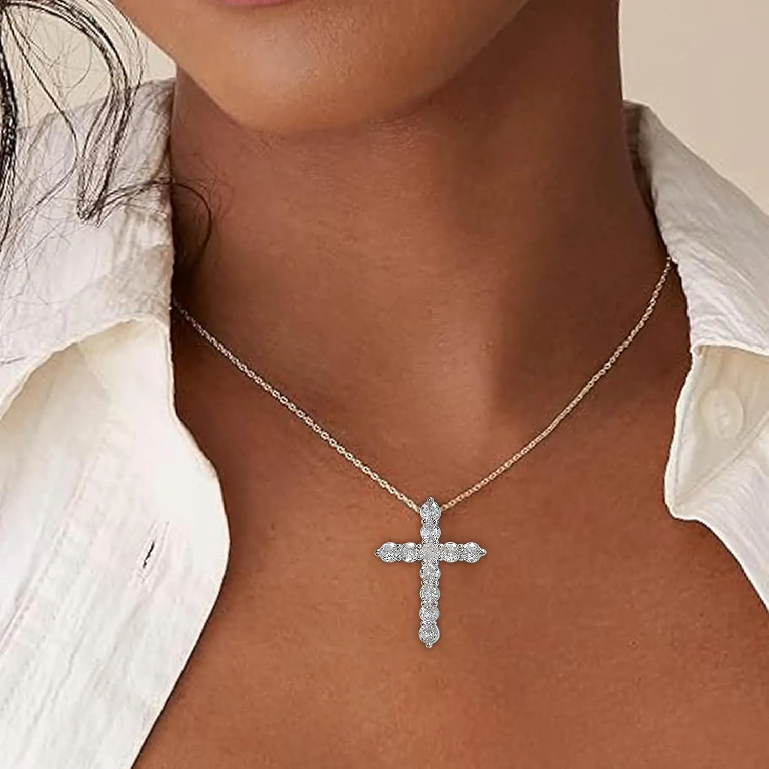 14K Gold Plated Cubic Zirconia Cross Necklace for Women,Cross Faith Pendant Necklaces