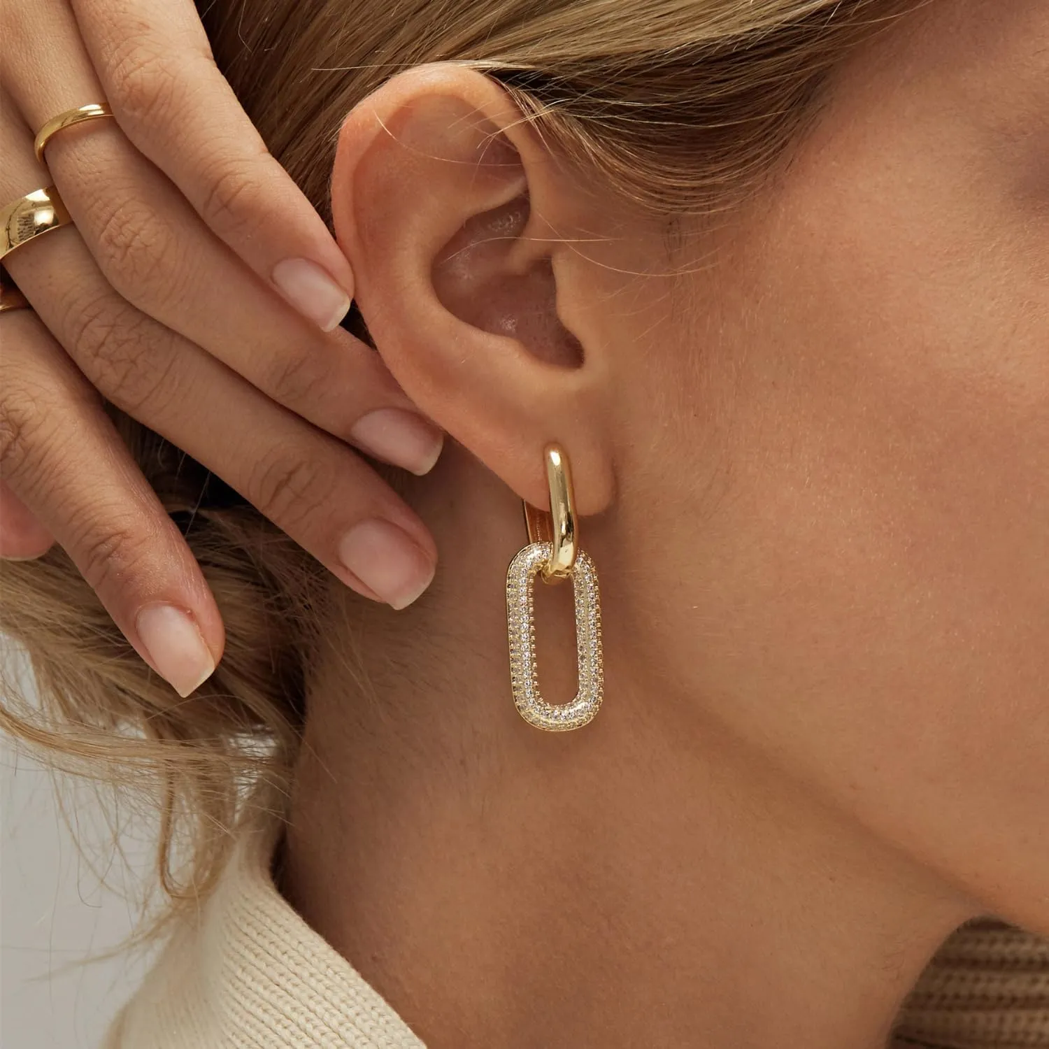 14k Gold Plated Hoop Earrings for Women - Chunky, Trendy, Lightweight, Hypoallergenic Statement Gold Hoop Earrings with 925 Sterling Silver Post - Tarnish Free Gold Jewelry