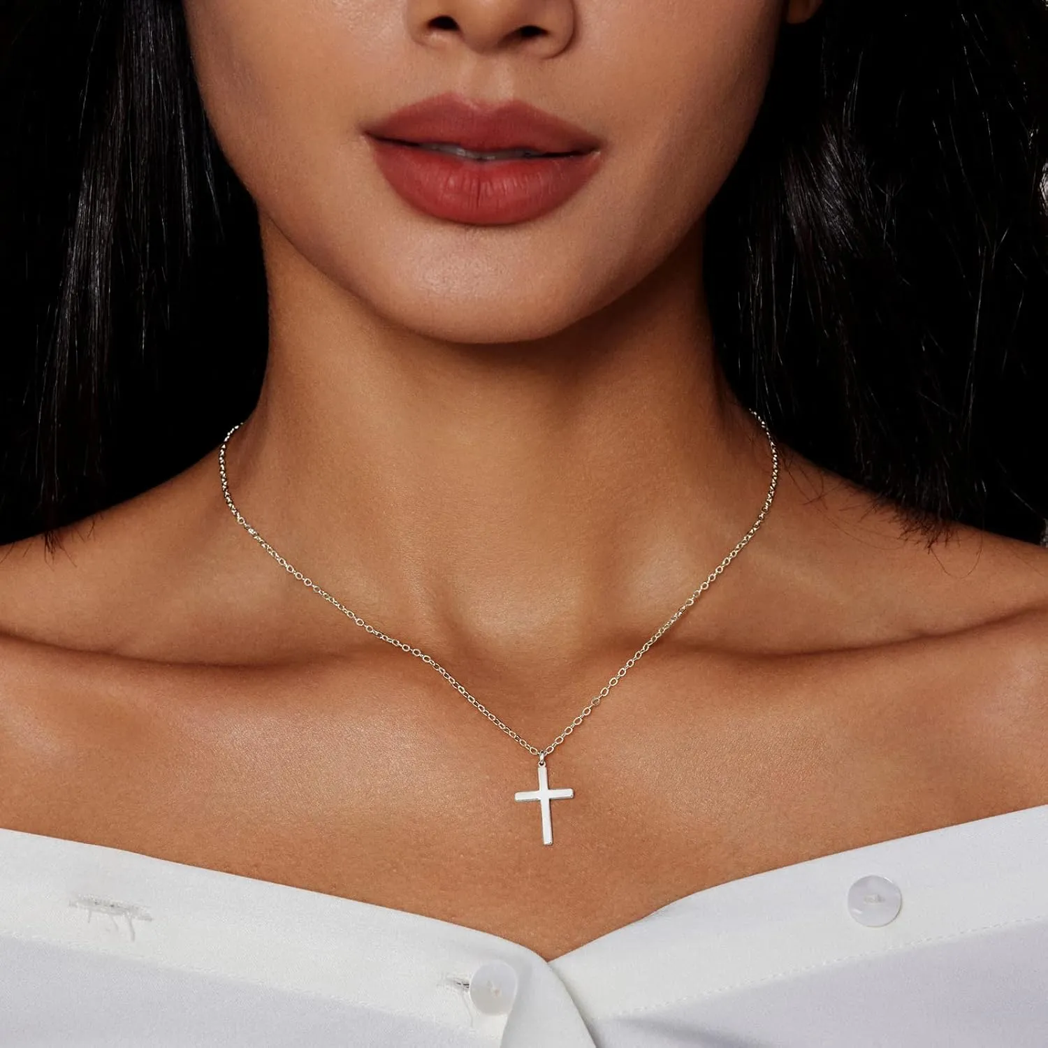 14K Gold Plated/Sterling Silver Cross Necklace for Women Dainty Tiny/Simple/Mini/Classic/Double CZ/Pearl set Cross Pendant Necklace Jewelry Gifts for Women