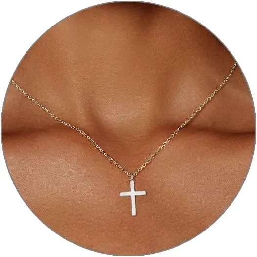 14K Gold Plated/Sterling Silver Cross Necklace for Women Dainty Tiny/Simple/Mini/Classic/Double CZ/Pearl set Cross Pendant Necklace Jewelry Gifts for Women
