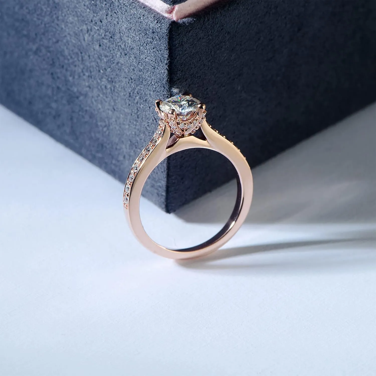 14K Moissanite Engagement Ring 14K Solid Gold 1ct Halo Solitaire Moissanite Engagement Rings for Women 14K Gold Rings for Women