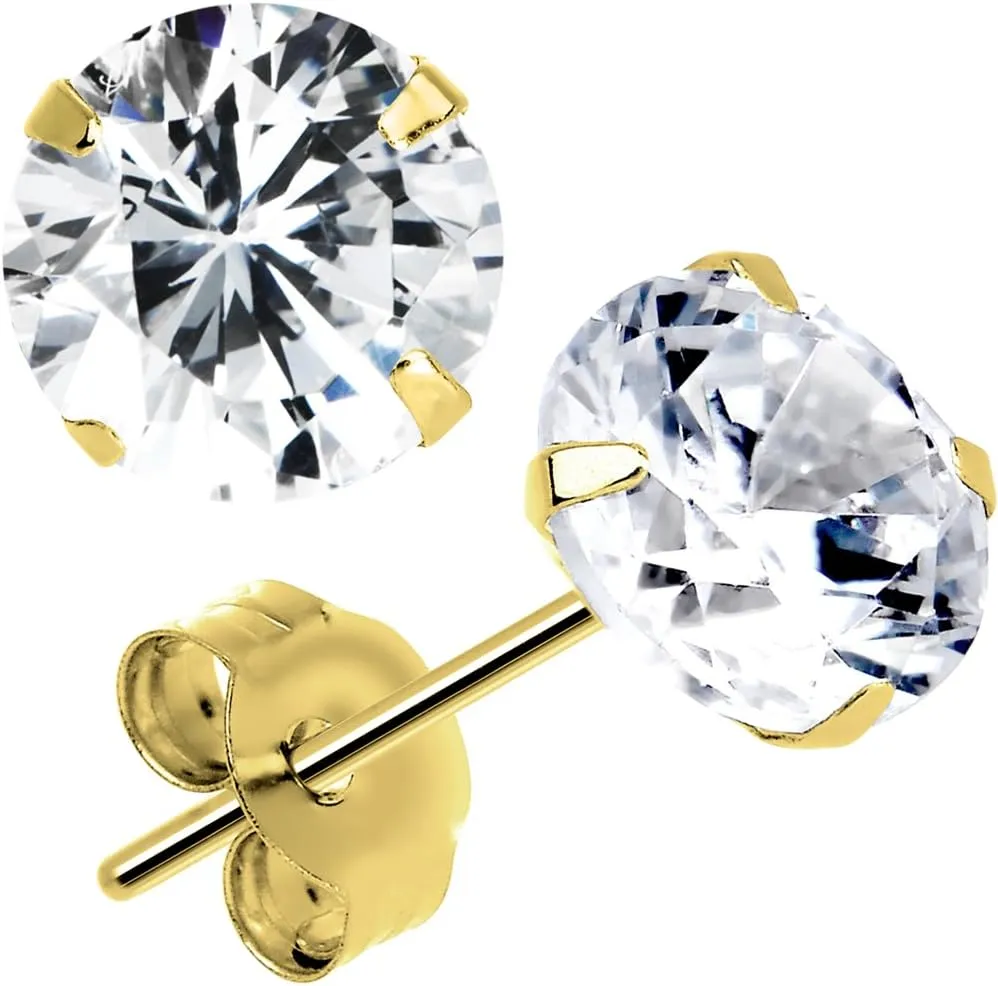 14k Yellow Gold Round 5mm Cubic Zirconia Stud Earrings