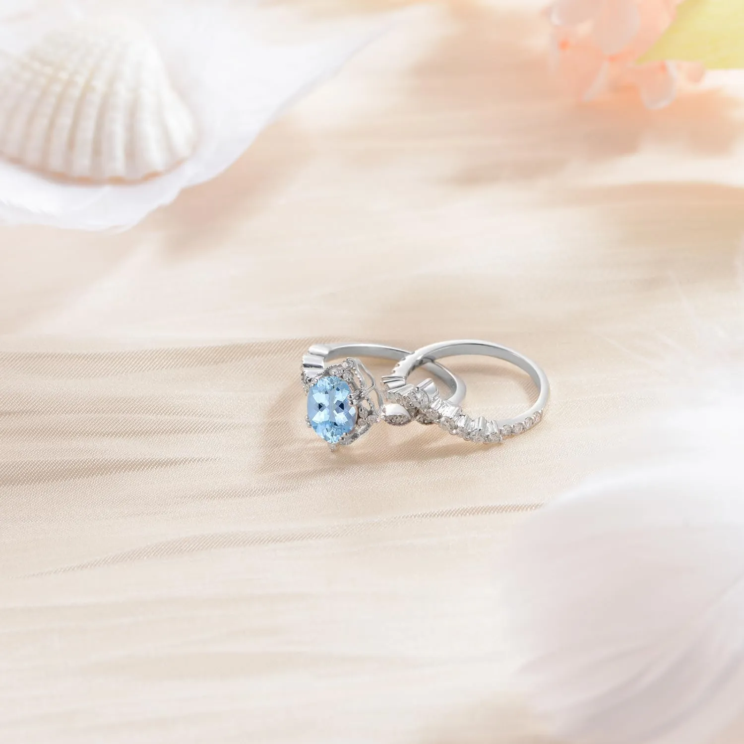 1.5ct Oval Gemstone Engagement Rings for Women 10K 14K 18K White Yellow Rose Gold Gemstone Wedding Ring Set Bridal Set 2pcs Oval Vintage Inspired V Shaped Wedding Band Anniversary