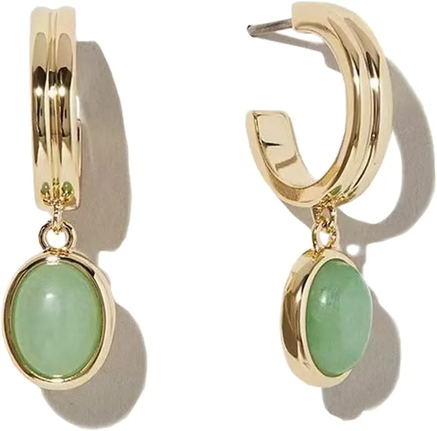 18k Gold Plated Green Dangle Earrings for Women Natural Stone Jewelry Wedding Guest Crystla Drop Formal Earrings