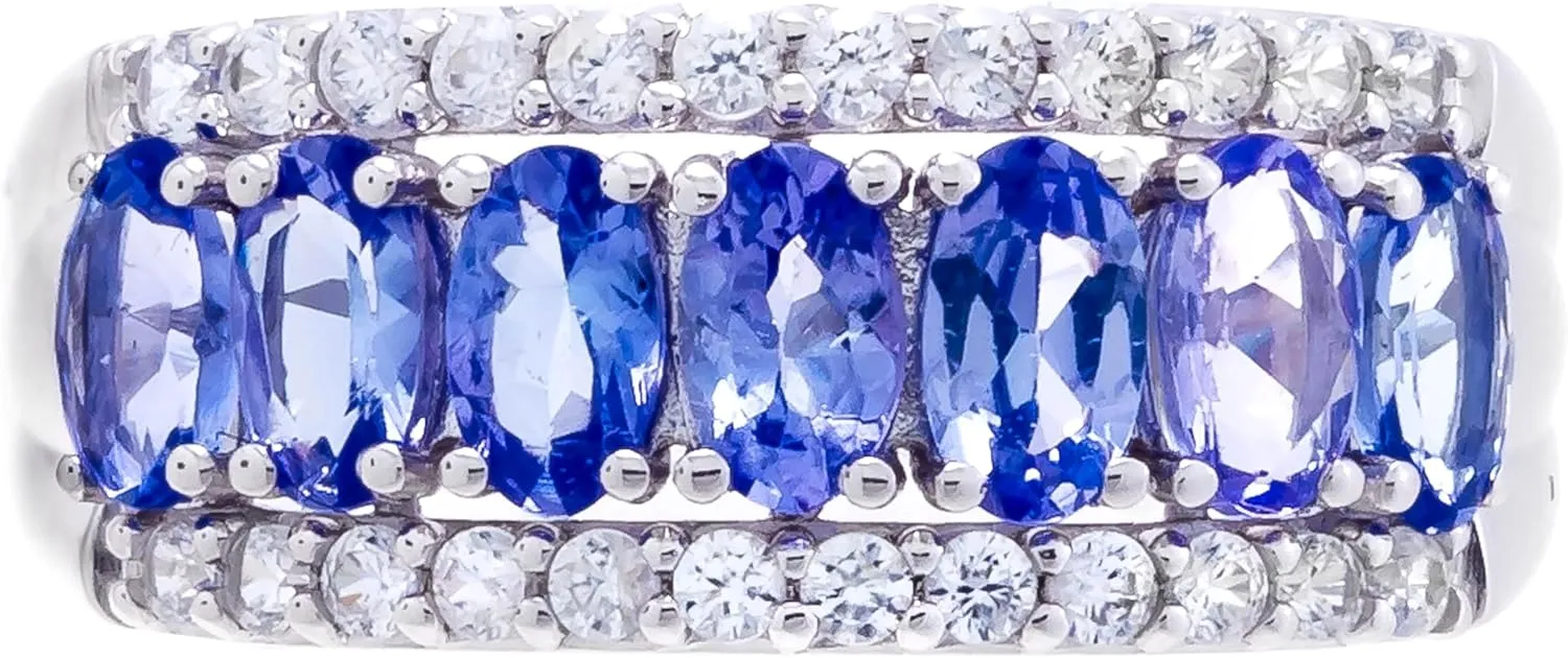 1Ct Genuine Tanzanite, Morganite, or Aquamarine Oval Shape Gemstone Band Ring | 925 Sterling Silver | Gemstone Rings for Women | Hidden Gems Jewelry | Size 5-10