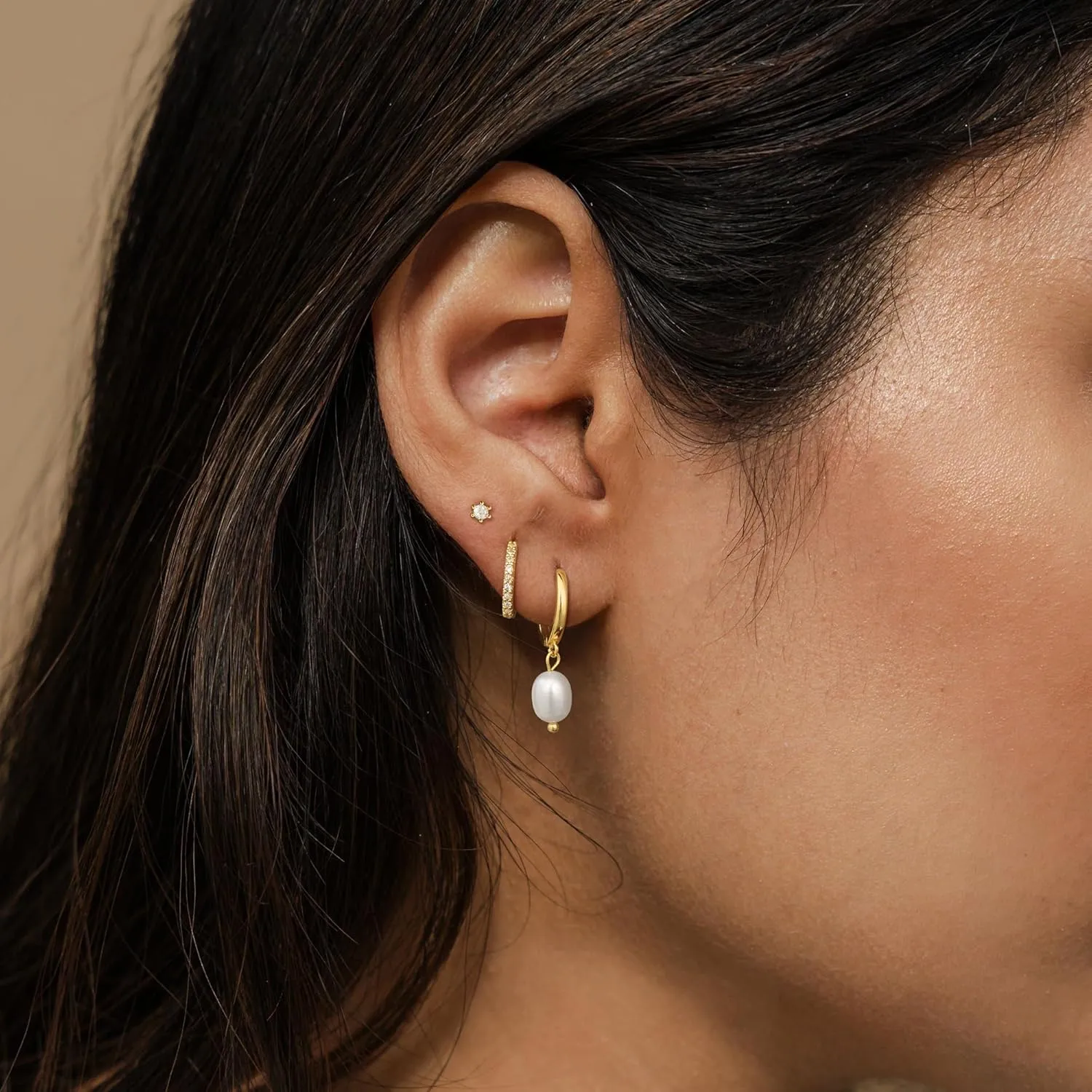 3 Pairs Gold Earrings for Women - Dainty Huggies Hoops Set Trendy Cubic Zirconia Stud Jewelry