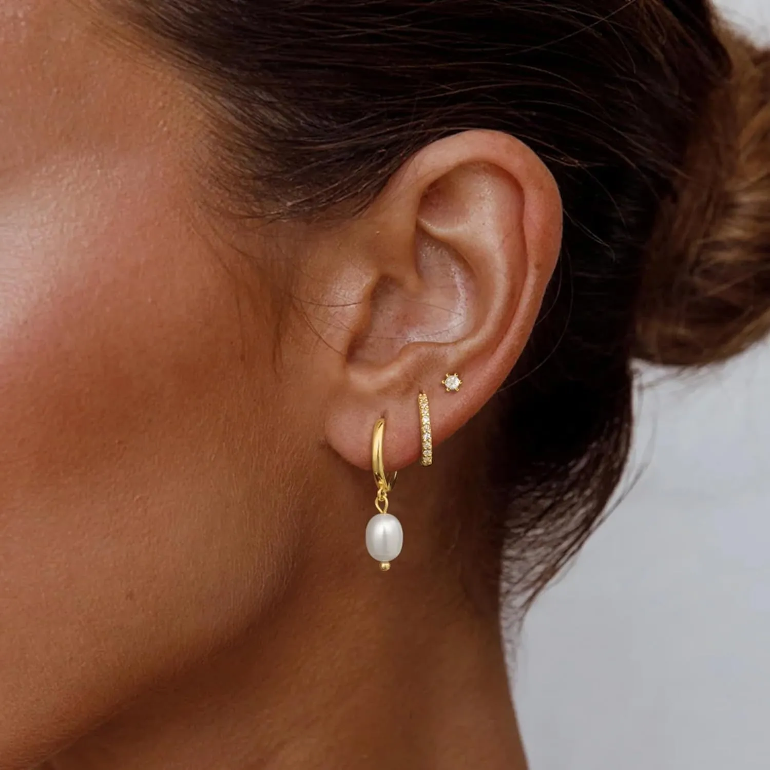3 Pairs Gold Earrings for Women - Dainty Huggies Hoops Set Trendy Cubic Zirconia Stud Jewelry
