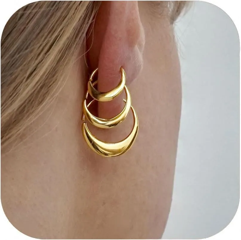 3 Pairs Gold Hoop Earrings for Women Earring Stacks Gold Hoop Earring Sets for Multiple Piercing Hypoallergenic Dainty 14k Gold Plated Small Hoops Huggie Earrings Trendy Jewelry Gifts