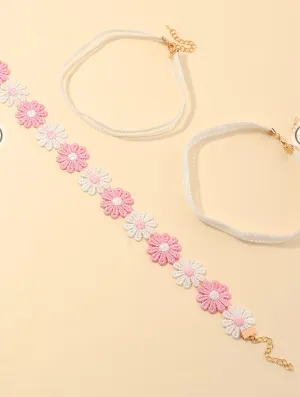 3pcs Girls Flower Decor Choker