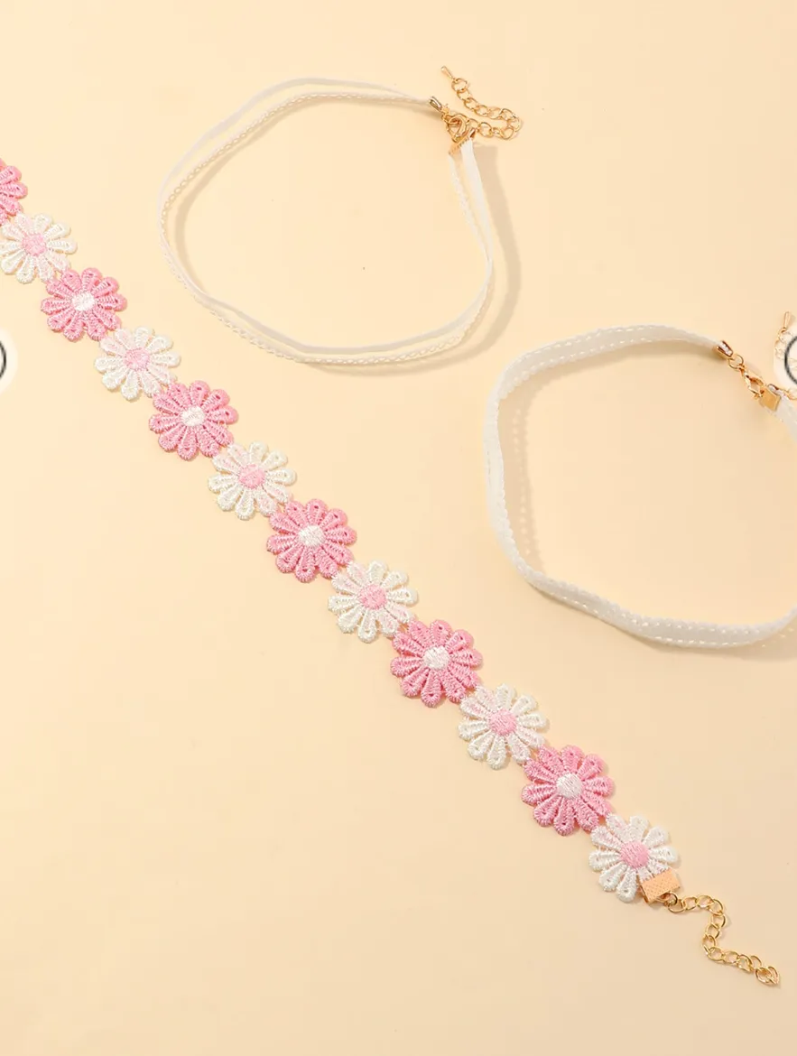 3pcs Girls Flower Decor Choker