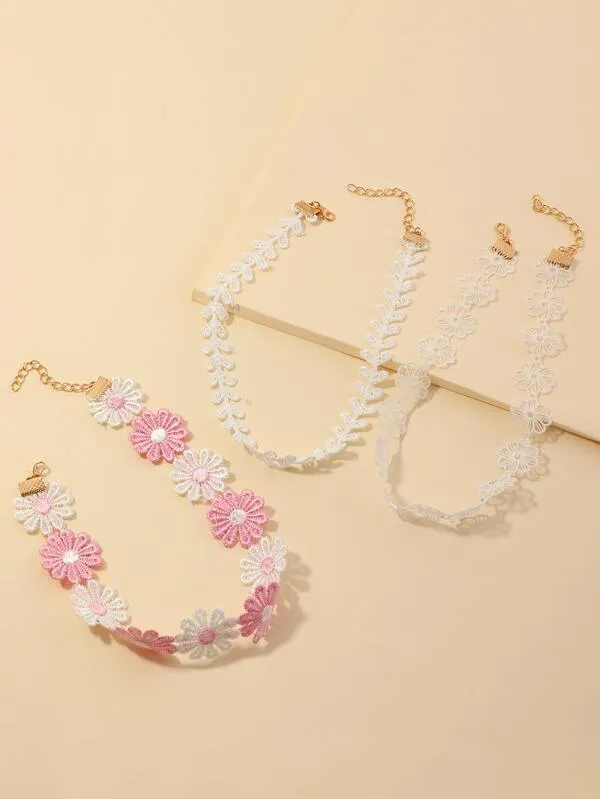 3pcs Girls Flower Detail Choker