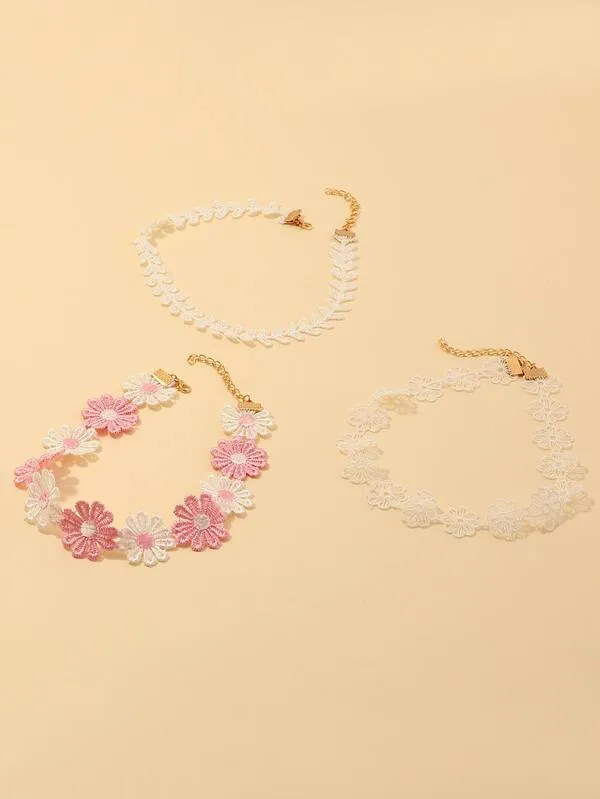 3pcs Girls Flower Detail Choker