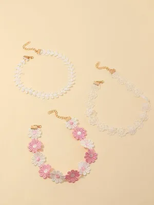 3pcs Girls Flower Detail Choker