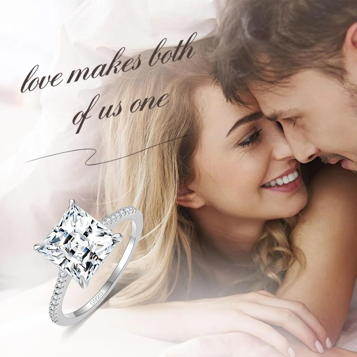 4CT 925 Sterling Silver Princess/Radiant Cut Cubic Zirconia Engagement Rings for Women with 18K White Gold Plated, Solitaire CZ Engagement Promise Ring for Women Wedding Bands for Her Size4-10