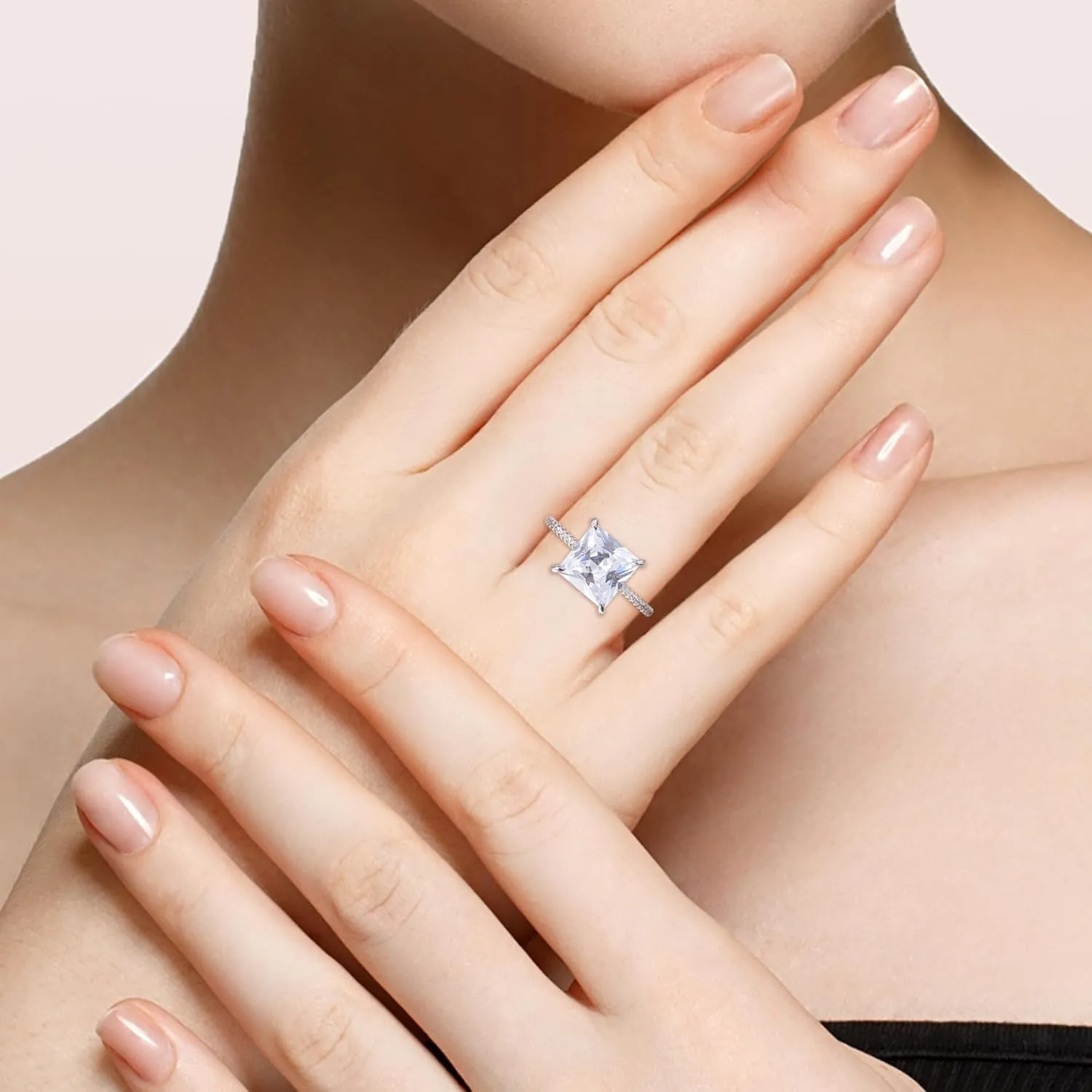 4CT 925 Sterling Silver Princess/Radiant Cut Cubic Zirconia Engagement Rings for Women with 18K White Gold Plated, Solitaire CZ Engagement Promise Ring for Women Wedding Bands for Her Size4-10
