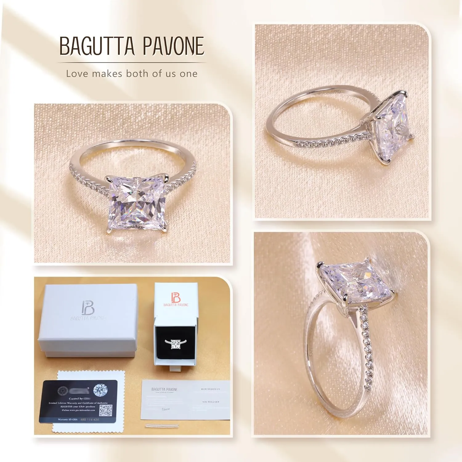 4CT 925 Sterling Silver Princess/Radiant Cut Cubic Zirconia Engagement Rings for Women with 18K White Gold Plated, Solitaire CZ Engagement Promise Ring for Women Wedding Bands for Her Size4-10