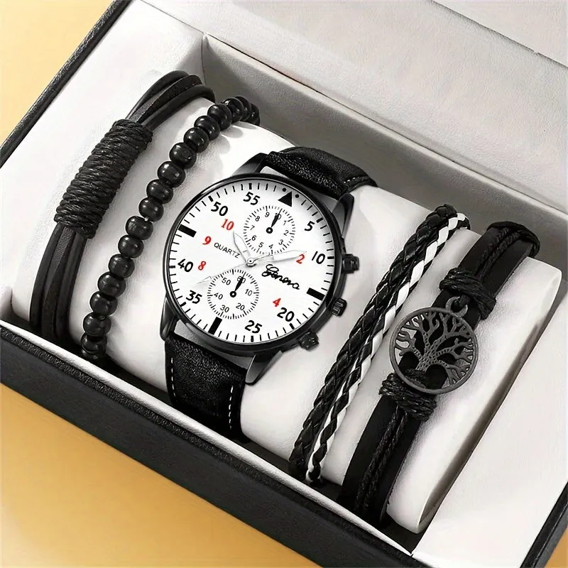 4pcsset Fashion Mens Watch  Bracelets  Perfect Gift