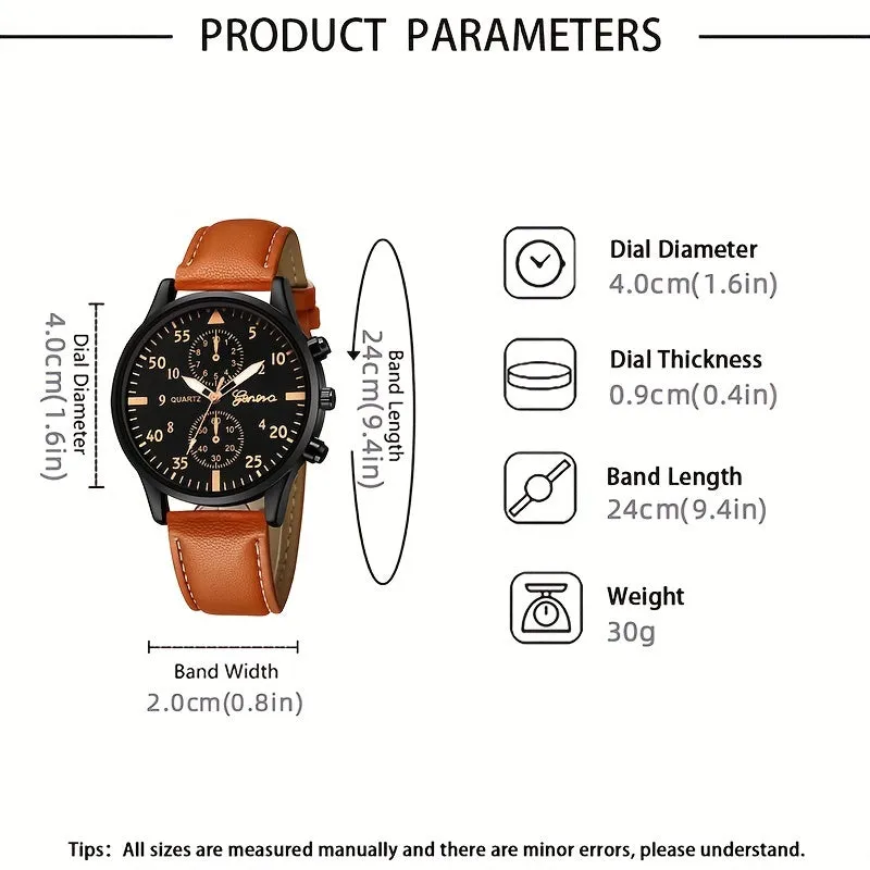 4pcsset Fashion Mens Watch  Bracelets  Perfect Gift