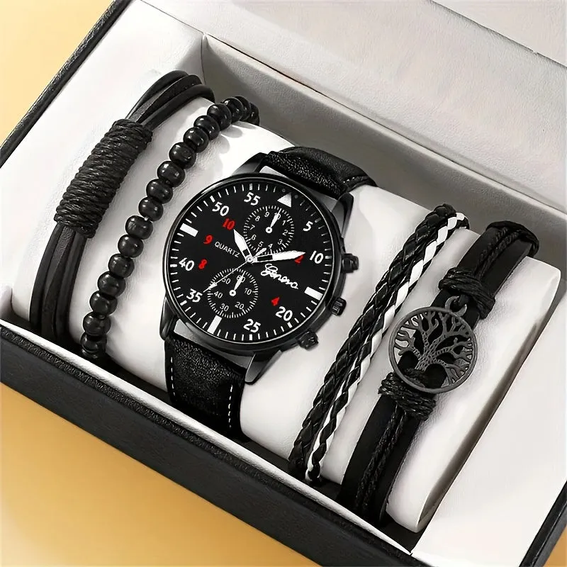 4pcsset Fashion Mens Watch  Bracelets  Perfect Gift