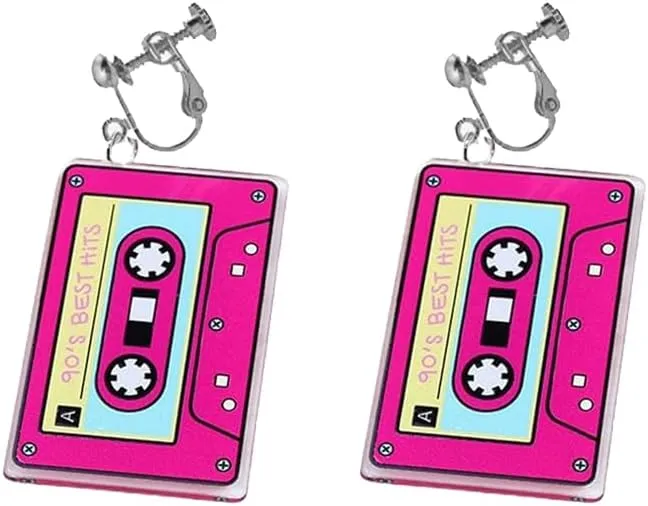 80s Cassette Tape Clip on Earrings Love Heart Clip on Earrings 1980s Retro Tape Earrings 80s Party Non Pierced Clip Earrings for Women