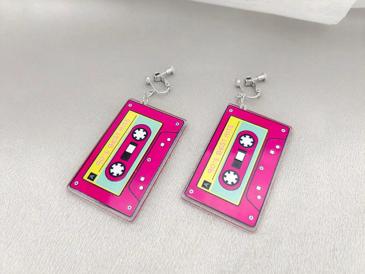 80s Cassette Tape Clip on Earrings Love Heart Clip on Earrings 1980s Retro Tape Earrings 80s Party Non Pierced Clip Earrings for Women