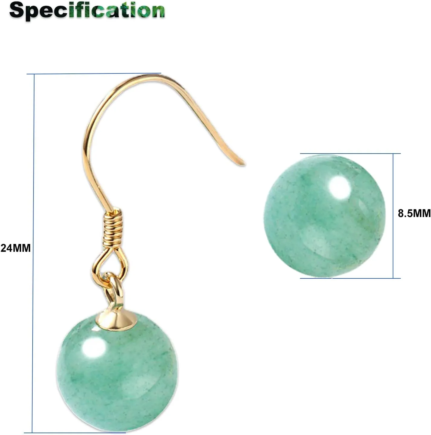 8.5mm Jade Drop Earrings for Women Green Jade Earrings 925 Sterling Silver Handmade Dangle Earrings Good Luck Jade Earrings Gift for Birthday Anniversary