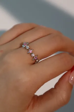 925 Sterling Silver 3 in 1 Gradient Stars Crown ring