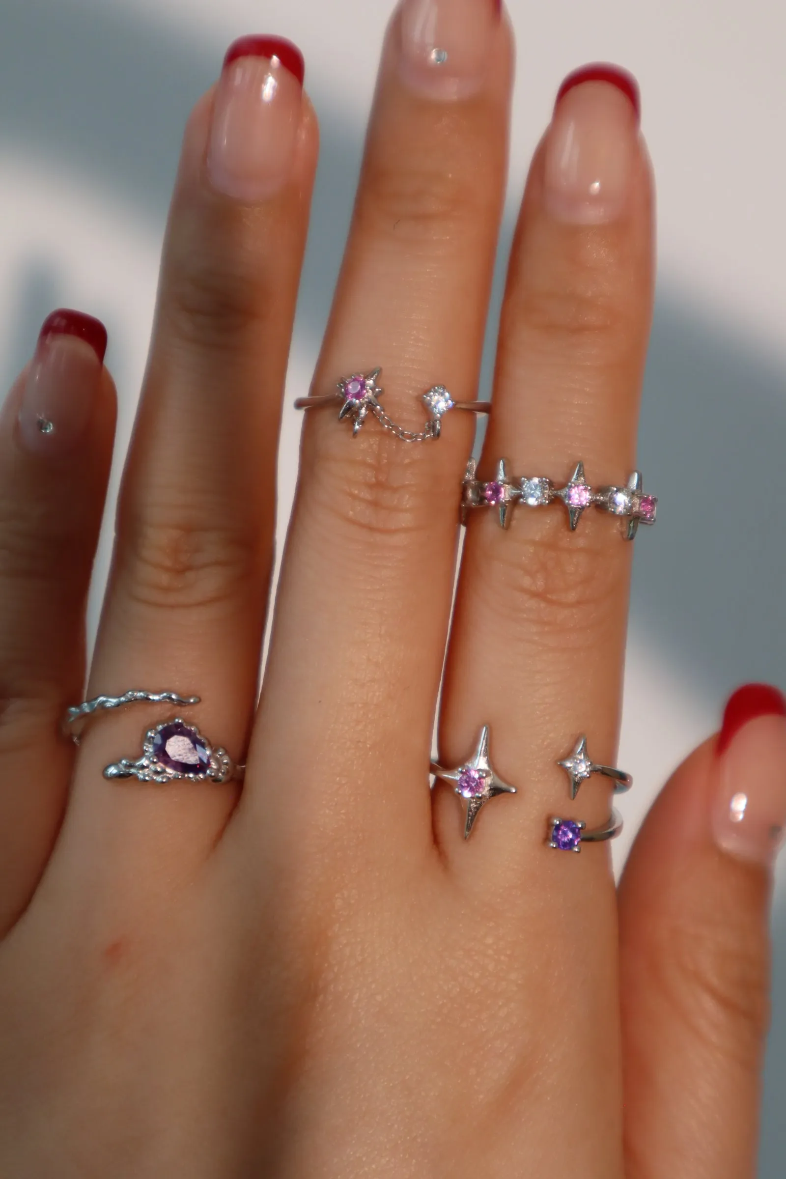 925 Sterling Silver 3 in 1 Gradient Stars Crown ring
